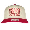 1 You Look Like You Love Me Embroidered Snapback Trucker Hat - Cream / Red