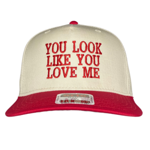 1 You Look Like You Love Me Embroidered Snapback Trucker Hat - Cream / Red