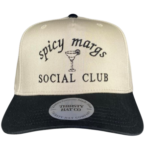 23 Spicy Margs Social Club Embroidered Snapback Trucker Hat - Cream / Black