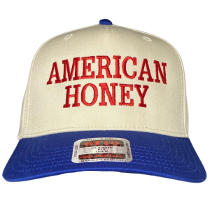 31 American Honey Embroidered Snapback Trucker Hat - Cream / Royal Blue