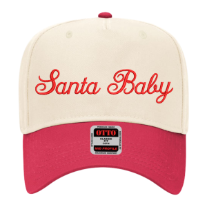45 Santa Baby Embroidered Snapback Trucker Hat - Cream / Red