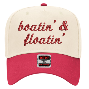 Boatin' & Floatin' Embroidered Snapback Trucker Hat - Cream / Red