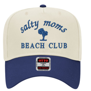 Copy of Etsy Backgrounddesigns (11) Salty Moms Beach Club Embroidered Snapback Trucker Hat - Cream / Navy