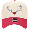 Red Nose Reindeer Embroidered Snapback Trucker Hat - Cream / Red