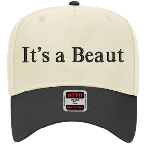 Copy of Etsy Backgrounddesigns (3) It's a Beaut Embroidered Snapback Trucker Hat - Cream / Black
