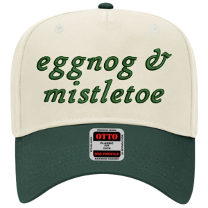 Copy of Etsy Backgrounddesigns (4) Eggnog & Mistletoe Embroidered Snapback Trucker Hat - Cream / Hunter Green