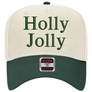 Holly Jolly Embroidered Snapback Trucker Hat - Cream / Hunter Green