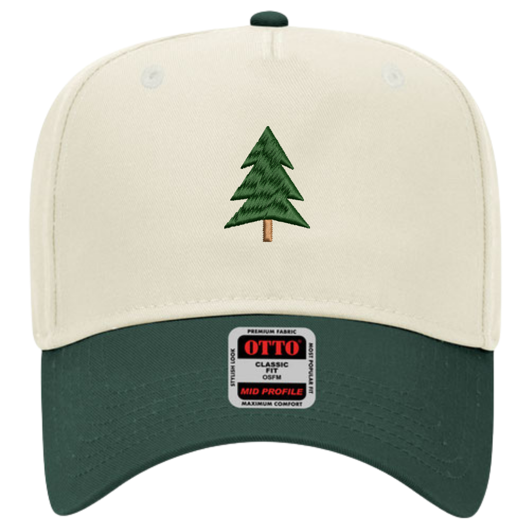 Copy of Etsy Backgrounddesigns (6) Christmas Tree Embroidered Snapback Trucker Hat - Cream / Hunter Green