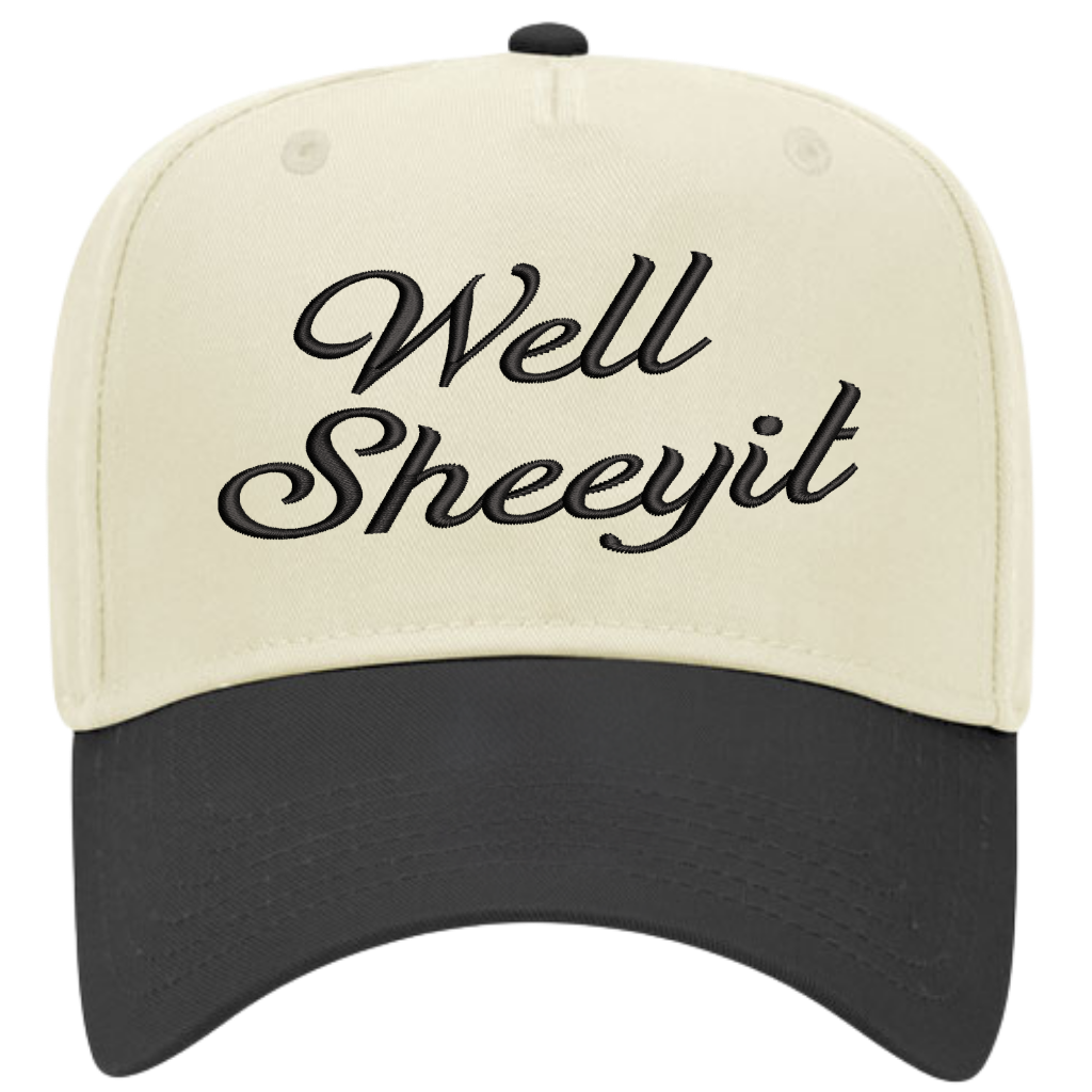 Well Sheeyit Embroidered Snapback Trucker Hat - Cream / Black