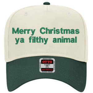 Copy of Etsy Backgrounddesigns (9) Funny Christmas Quote Embroidered Snapback Trucker Hat - Cream / Hunter Green
