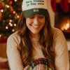 Funny Christmas quote embroidered snapback trucker hat in cream and hunter green