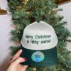 Funny Christmas quote embroidered snapback trucker hat in cream and hunter green